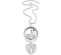 Collier avec pendentif en forme d'ailes d'ange avec citation « Best Cat Mom Ever »