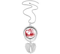 Collier avec pendentif en forme d'ailes d'ange avec cœurs et fleurs Blanc/rouge