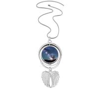 Collier avec pendentif en forme d'ailes d'ange avec étoiles et nuages Bleu foncé