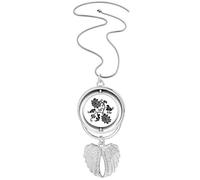 Collier avec pendentif en forme d'ailes d'ange avec fleurs noires