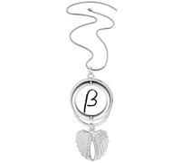 Collier avec pendentif en forme d'ailes d'ange avec inscription « Greek Alphabet Beta » Noir