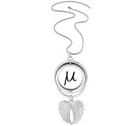 Collier avec pendentif en forme d'ailes d'ange avec inscription « Greek Alphabet Mu » Noir