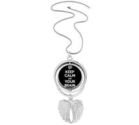 Collier avec pendentif en forme d'ailes d'ange avec inscription « Keep Calm Use Your Brain » Noir