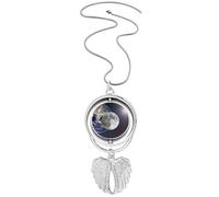 Collier avec pendentif en forme d'ailes d'ange avec pendentif en forme de planète blanche