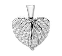Collier avec pendentif en forme d'ailes d'ange et cœur en argent sterling 925 poli plaqué rhodium CZ imitation diamant pour femme 18,53 mm