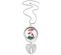 Collier avec pendentif en forme d'ailes d'ange représentant un champignon empoisonné rouge