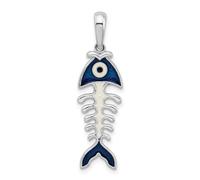 Collier avec pendentif en forme d'arête de poisson en argent sterling 925 plaqué rhodium poli émaillé 3D pour femme 9,5 mm