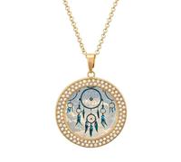 Collier avec pendentif en forme d'attrape-rêves autochtone personnalisé avec chaîne circulaire dorée/argentée - Collier souvenir Hip Hop - Bijoux commémoratifs pour homme et femme, One size, Acier