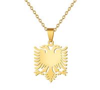 Collier Avec Pendentif En Forme De Carte D'Aigle Albanais Collier De Couple À La Mode Charme De Bijoux Chaîne De Chandail Unisexe Pour Femmes Hommes Accessoires Cadeaux, Or, 45 Cm (17,7 Pouces)