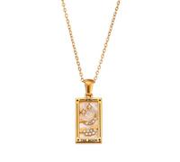 Collier avec pendentif en forme de carte de tarot - Accessoire de bijoux avec finition plaquée or et symboles du zodiaque - Usage quotidien