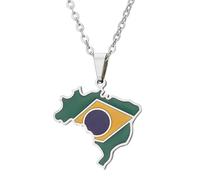 Collier avec pendentif en forme de carte du Brésil Hip Hop pour homme Motif carte du Brésil, Argenté, Consulte la descripción, Voir description