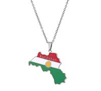 Collier avec pendentif en forme de carte du Kurdistan - Rétro - En acier inoxydable - Pour homme et femme, taille unique, Comme décrit, Comme décrit.