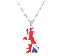Collier avec pendentif en forme de carte du Royaume-Uni de Grande-Bretagne et d'Irlande du Nord en acier inoxydable, taille unique, Comme décrit, Comme décrit.