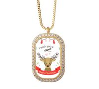 Collier avec pendentif en forme de cerf de Noël et cristal doré