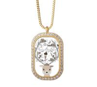 Collier avec pendentif en forme de cerf et cristal doré