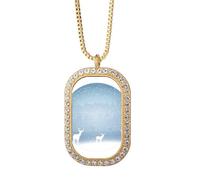 Collier avec pendentif en forme de cerf et neige - Bijoux dorés en cristal