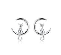 Collier Avec Pendentif En Forme De Chat Pour Femme, En Argent Sterling 925, Chaîne De Cou, Motif Chaton Sur La Lune, Bijou Commémoratif Pour Animal De Compagnie