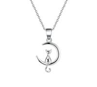 Collier Avec Pendentif En Forme De Chat Pour Femme, En Argent Sterling 925, Chaîne De Cou, Motif Chaton Sur La Lune, Bijou Commémoratif Pour Animal De Compagnie