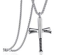 Collier avec pendentif en forme de chauve-souris de baseball en acier | Collier avec pendentif tendance et sportif. Couleur : noir/doré/argenté