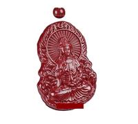 Collier avec pendentif en forme de cinabre naturel pur sculpté à la main en jade Amitabha Bouddha Guanyin Bodhisattva pour homme et femme
