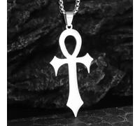 Collier avec pendentif en forme de e vie égyptienne antique en acier inoxydable - Amulette rétro pharaon gardien - Bijoux pour homme et femme