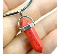 Collier avec pendentif en forme de colonne hexagonale en pierre naturelle lapis opale rose violet