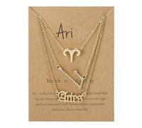 Collier Avec Pendentif En Forme De Constellation Zodiaque Anglais Ancien 3 Pièces Pour Femme Et Homme Avec Diamant Signe Astrologique Horoscope Naissance Lettre Astrologie Cadeau D'Anniversaire Ari