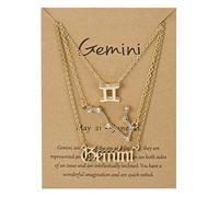 Collier Avec Pendentif En Forme De Constellation Zodiaque Anglais Ancien 3 Pièces Pour Femme Homme Avec Diamants Signe Astrologique Horoscope Naissance Lettre Astrologie Cadeau D'Anniversaire Gémeaux