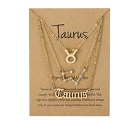Collier Avec Pendentif En Forme De Constellation Zodiaque Anglais Ancien 3 Pièces Pour Femme Homme Avec Diamants Signe Astrologique Horoscope Naissance Lettre Astrologie Cadeau D'Anniversaire Taureau