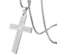 Collier avec pendentif en forme de croix - Accessoires à suspendre au miroir de voiture - En acier inoxydable - Avec verset de la Bible - Pour voiture, camion, maison, décoration de voiture à