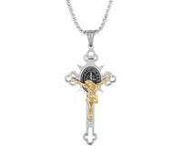 Collier avec pendentif en forme de croix de protection de Saint Benoît, collier avec croix de Saint Benoît, pendentif religieux de sécurité, cadeau pour hommes, femmes, famille, parents, amis (Or)