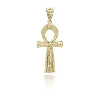 Collier avec pendentif en forme de croix égyptienne Ankh en or jaune 10 carats ou 14 carats - Choix de pendentif uniquement ou longueur de chaîne, 0.57 inches (W) x 1.37 inches (H), Métal, Pas de