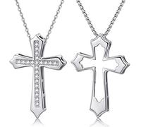 Collier avec pendentif en forme de croix en argent sterling 925 et noir - Bijou religieux - Cadeau de baptême chrétien pour homme et femme, Argent sterling, Pas de gemme