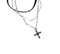 Collier avec pendentif en forme de croix gothique avec chaînes superposées - Bijoux punk uniques