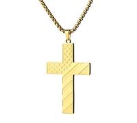 Collier avec pendentif en forme de croix noire pour homme en acier inoxydable plaqué or 18 carats plaqué argent drapeau américain verset de la Bible 45,7 - 61 cm, 20 inches, Plaqué or, Pas de pierre