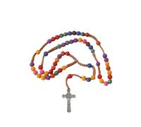 Collier avec pendentif en forme de croix, perles de fleurs, multicolore, chapelet pour cérémonies religieuses, chaîne catholique, prière, méditation