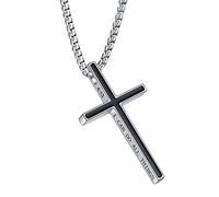 Collier avec pendentif en forme de croix Philippiens 4:13 avec verset de la Bible en acier inoxydable - Cadeau de confirmation
