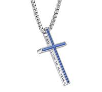 Collier avec pendentif en forme de croix Philippiens 4:13 avec verset de la Bible en acier inoxydable - Cadeau de confirmation
