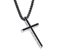 Collier avec pendentif en forme de croix Philippiens 4:13 avec verset de la Bible en acier inoxydable - Cadeau de confirmation
