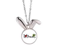 Collier avec pendentif en forme de cœur avec inscription « I Love Brazil » et inscription « I Love Brazil »