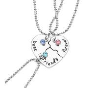 Collier avec pendentif en forme de cœur divisé en trois pièces, couleur argent avec gravure Best Friend Forever, beau cadeau pour amis