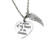 Collier avec pendentif en forme de cœur en acier inoxydable avec inscription « A piece of my heart is in the sky », style 2