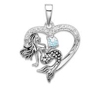 Collier avec pendentif en forme de cœur en argent sterling 925 plaqué rhodium oxydé CZ imitation diamant sirène 20 mm