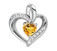Collier avec pendentif en forme de cœur en or blanc 14 carats et citrine de 17,4 mm pour femme