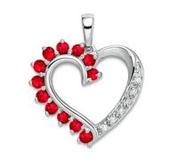 Collier avec pendentif en forme de cœur en or blanc 14 carats rubis et diamant 17,42 mm de large 4,21 mm d'épaisseur pour femme