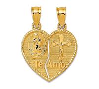 Collier avec pendentif en forme de cœur en or jaune massif 14 carats poli Te Amo espagnol pour femme 16,4 mm