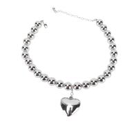 Collier avec Pendentif en Forme de Cœur épais pour Femme, Collier de Grosses Perles Audacieuses, Idéal pour une Fête au Quotidien, Couleur Argent, Longueur de Chaîne de 16,5 Pouces (SILVER)