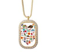 Collier avec pendentif en forme de cœur espagnol - Motif drapeau de la corrida - Bijou doré