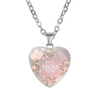 Collier avec pendentif en forme de cœur - Gravure sur verre - Pour la fête des mères - Cadeau pour femme - Bonne maman - Rose - Traitement durable
