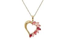 Collier avec pendentif en forme de cœur ouvert en forme de marquise rouge et rose pour femme, élégant collier avec pendentif plaqué or brillant pour un usage quotidien, un dîner, une fête formelle